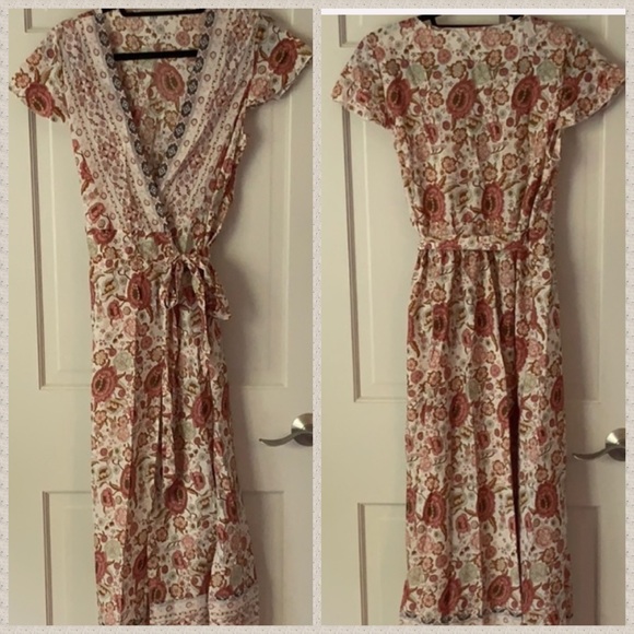 NWT Anthro wrap floral print maxi dress- pink color - Picture 2 of 5